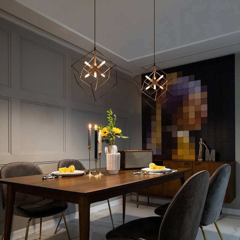 Modern 6-Light Black Gold Sputnik Chandelier Foyer Island Lights for Dining Room - 21.5"Dx23.5"H