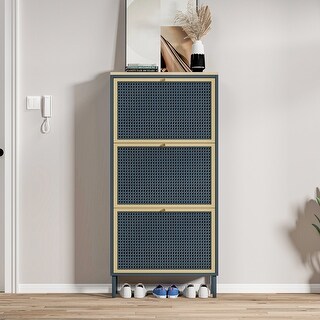 Rattan Shoe Cabinet for Entryway with 3 Flip Drawers