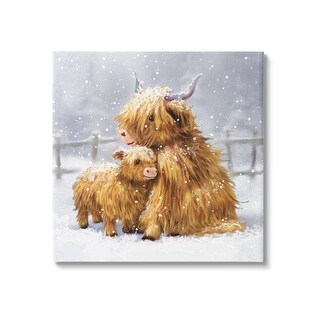 Stupell Cattle Calf Snowy Farm Landscape Canvas Wall Art by Pip Wilson