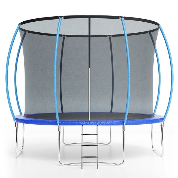 slide 2 of 18, 12FT Trampoline, Recreational Trampolines with Enclosure Net and Ladder Blue
