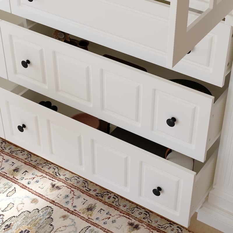 White Glass Door China Cabinet with Drawers, Large Buffet Hutch Sideboard Storage Cabinet for Dining Room - 74.8"x74.8"