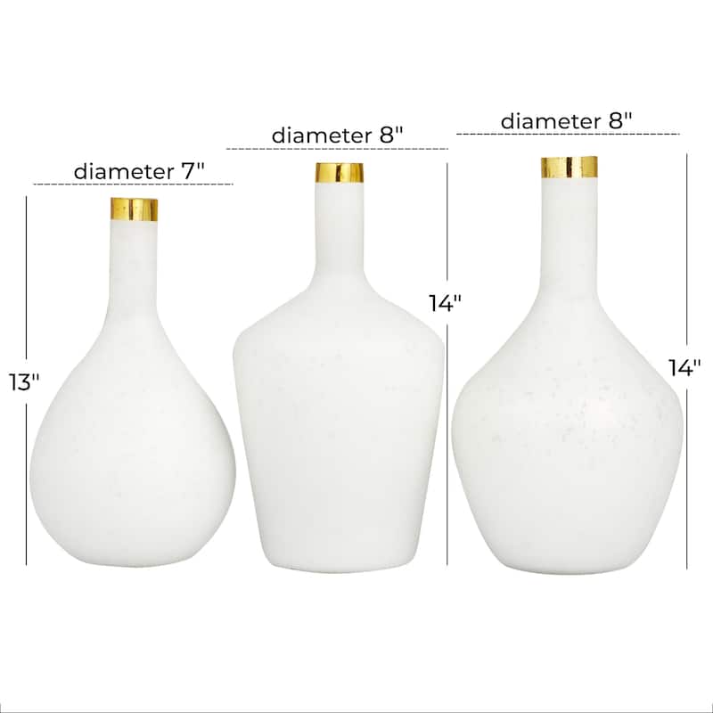 Glass Decorative Vase with Gold Rim - Set of 3 White, Blue or Black - Roche River Decor