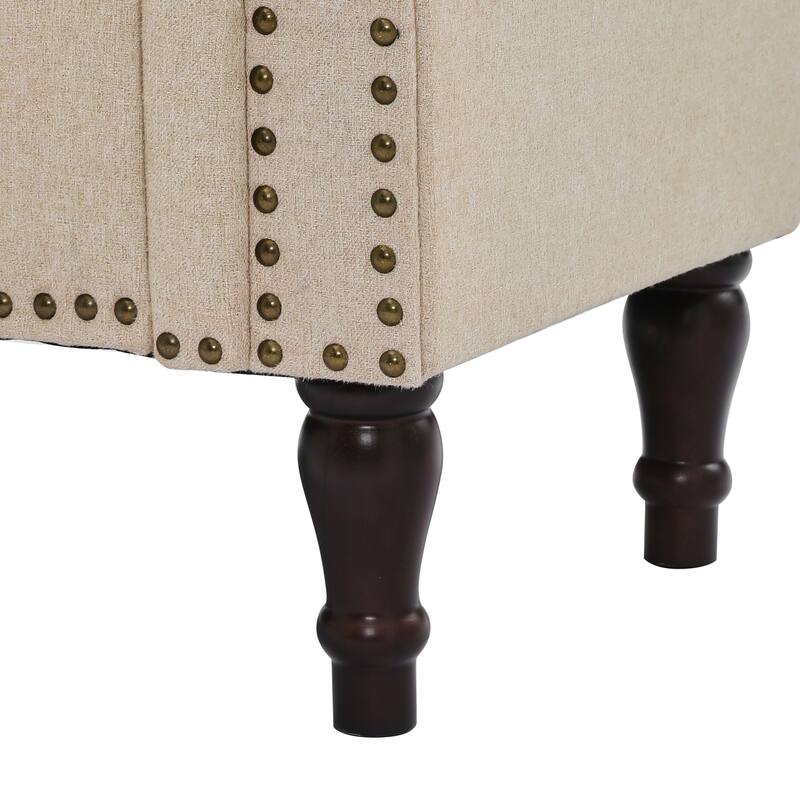 Modern Velvet Upholstered Storage Bench with Silver Nailhead Trim