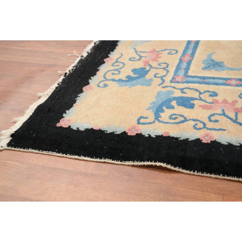 Hand Knotted Oriental 100% Wool Carpet Traditional Floral Oranges & Rust Art Deco Area Rug - 9' 9'' X 7' 11''