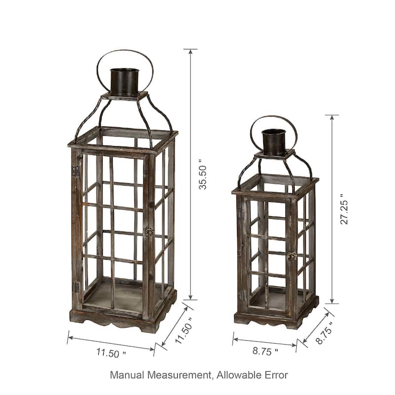 Glitzhome Farmhouse Wooden Metal Cage Candle Holders Patio Hanging Vintage Lanterns (Set of 2)