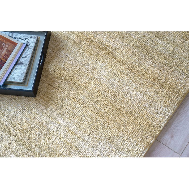 Exquisite Rugs Plush Hand-Knotted Bamboo Silk/New Zealand Wool Gold Area Rug