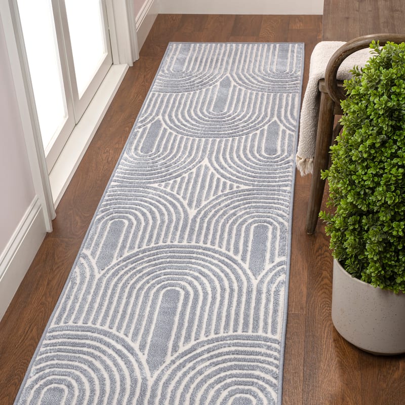 JONATHAN Y Aelius MidCentury Art Deco Striped Arches Two-Tone High-Low Area Rug