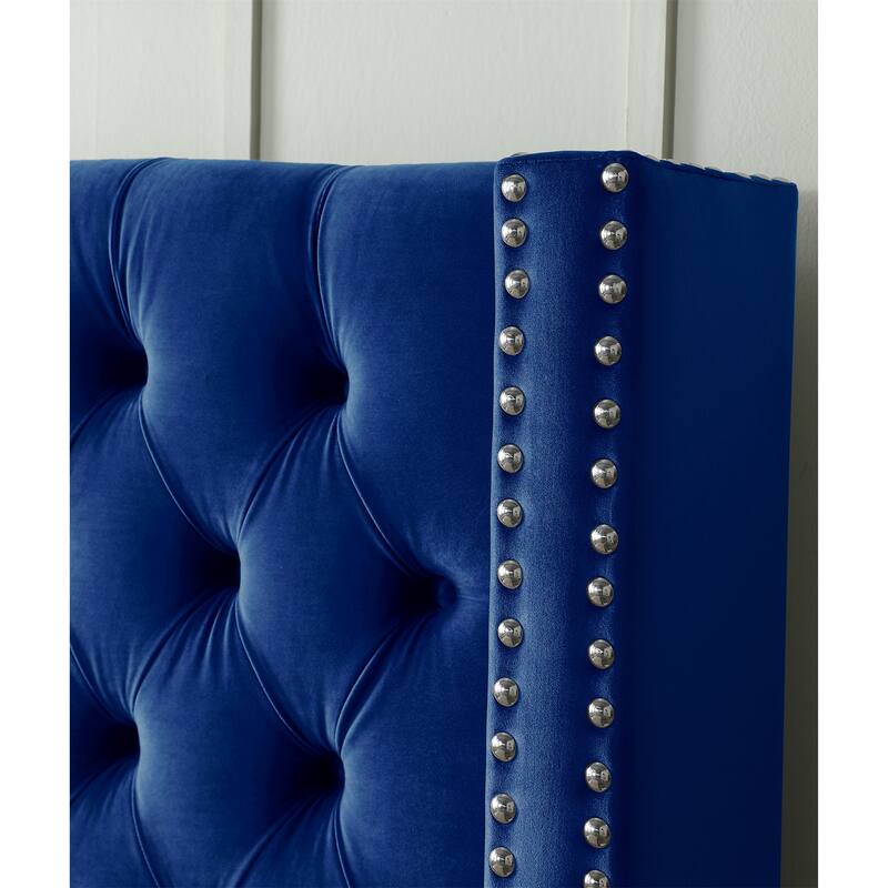 King Velvet Upholstered Bed with Deep Button Tufting