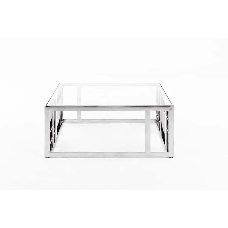 Modrest Stephen Modern Glass & Stainless Steel Square Coffee Table