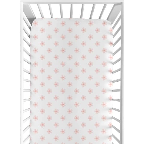 slide 2 of 6, Pink and White Flower Blossom Baby Girl Fitted Crib Sheet - Blush Shabby Chic Farmhouse Daisy for Burgundy Watercolor Floral