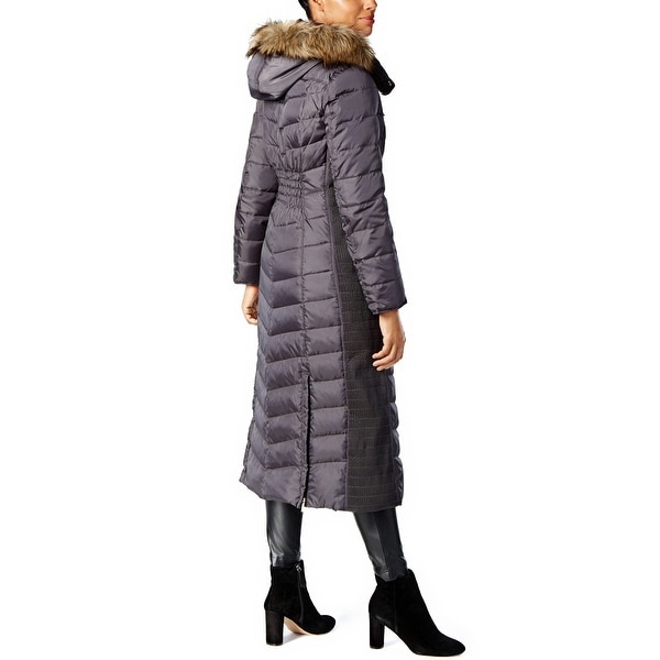 michael kors faux fur trim maxi puffer coat