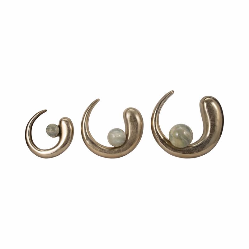Flowing Metal Wall Art Sculpture - Set of 3 - Gold, 15/13/10"