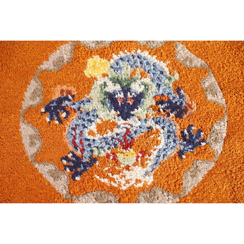 Hand Knotted Oriental Silk Carpet Traditional Medallion Oranges & Rust Art Deco Area Rug - 6' 2'' X 4' 0''