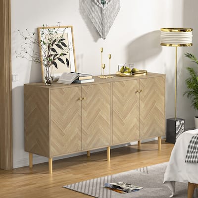 Anmytek Modern 63" W 4-Door Wood Buffet Sideboard Large Kitchen Storage Cabinet with Adjustable Shelves - 63"W x 15.7"D x 32.7"H