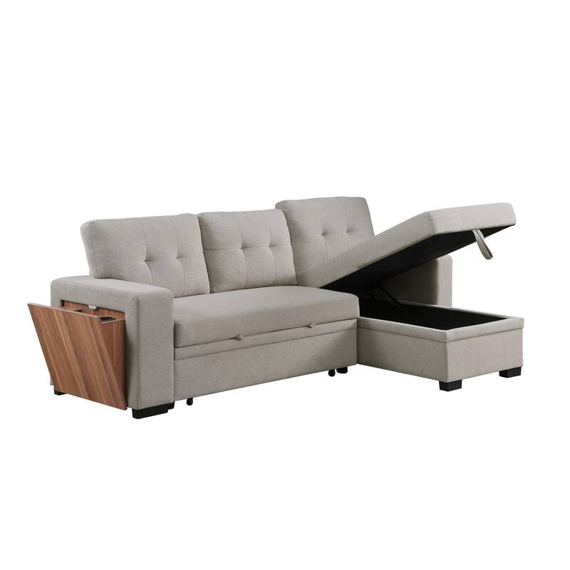 Green L - Shaped Wooden Accent Sofa With Storage Space