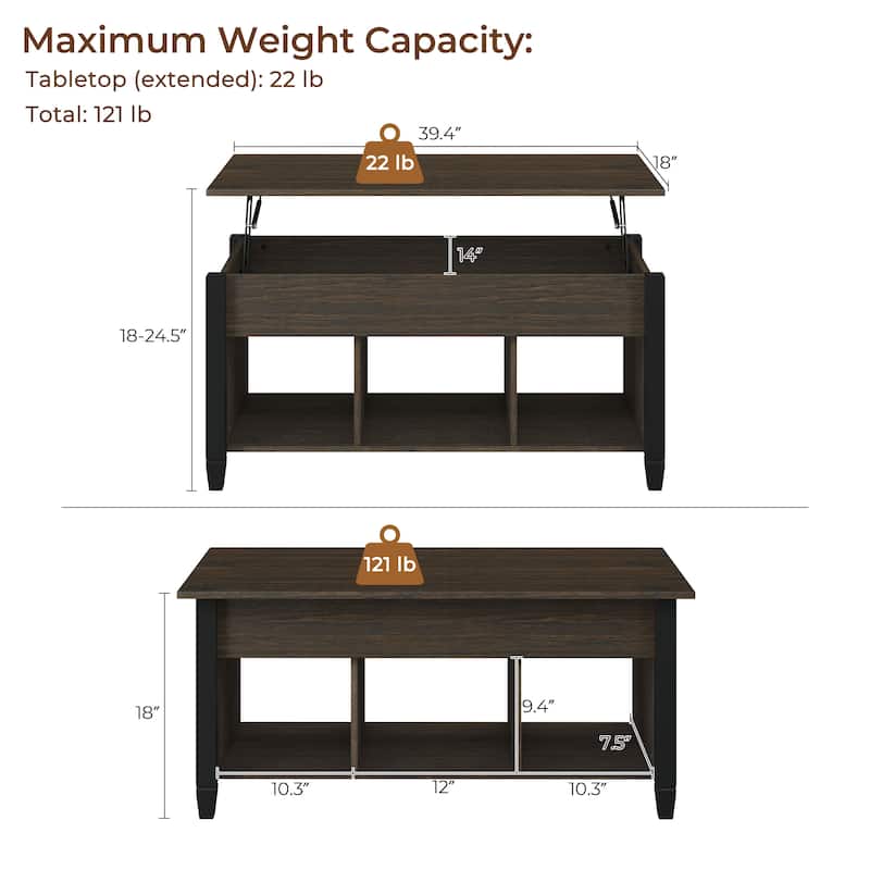 Yaheetech Lift Top Coffee Table with Hidden Compartment for Living Room, Black