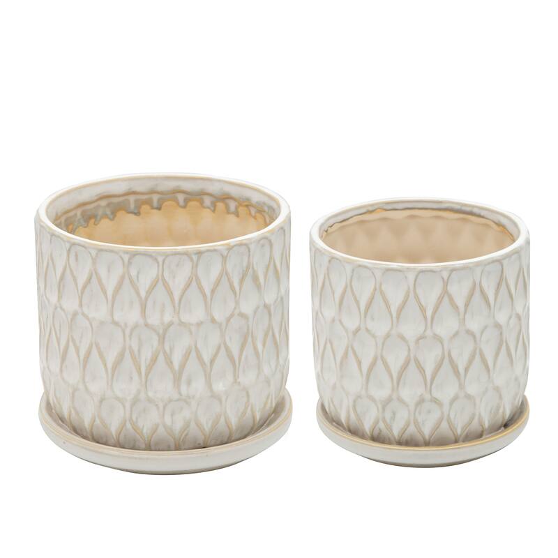 Sagebrook Home Neutral Textured Ceramic Saucer Planters Set of 2 - 6.0" x 6.0" x 5.0" - Antique White