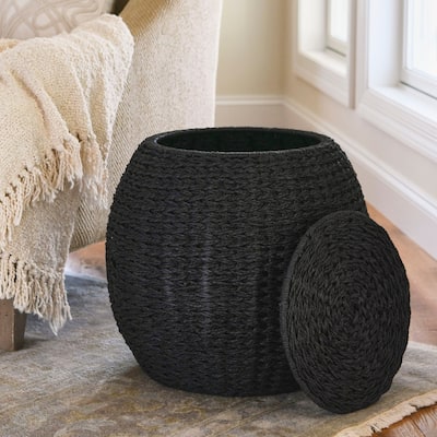Household Essentials Handwoven Barrel Wicker Storage Basket Side Table - 17.0"L x 17.0"W x 19.0"H