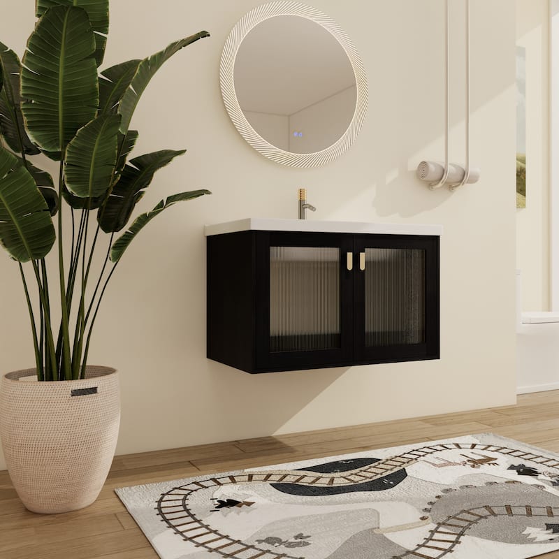 Malwee 28"/32" Floating Bathroom Vanity, Wall Mounted Bathroom Vanity with Ceramic Sink and Soft Close Door