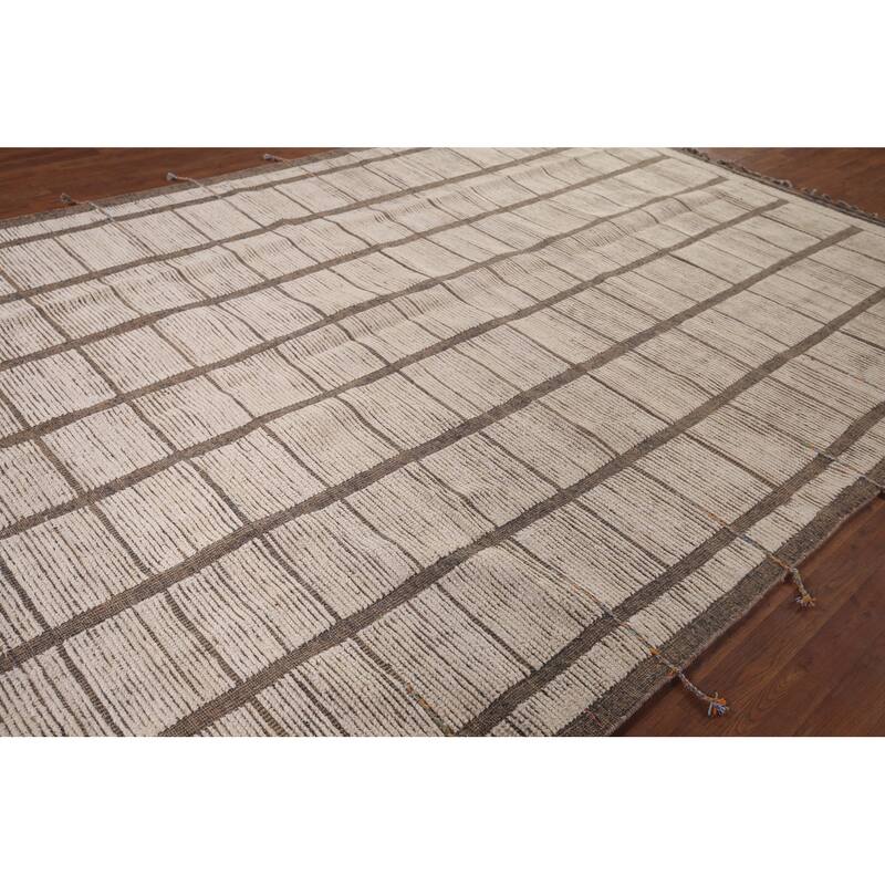 Checkered Moroccan Oriental Area Rug Hand-Knotted Wool Carpet - 8'0"x 12'3"