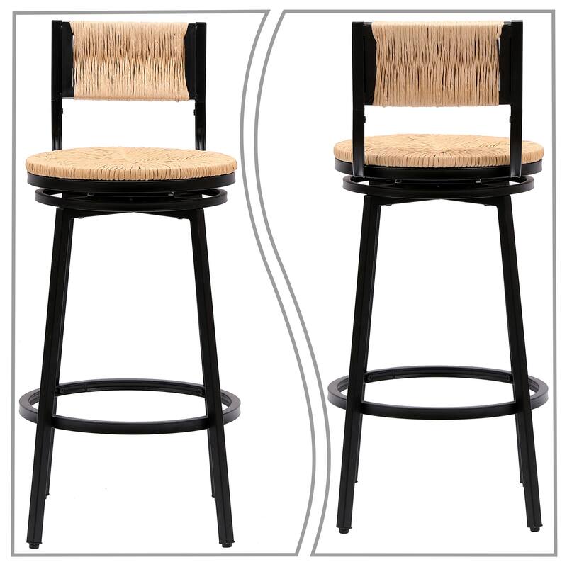 Modern Farmhouse Style Set of Two 360 Degree Swivel Armless Bar Stools