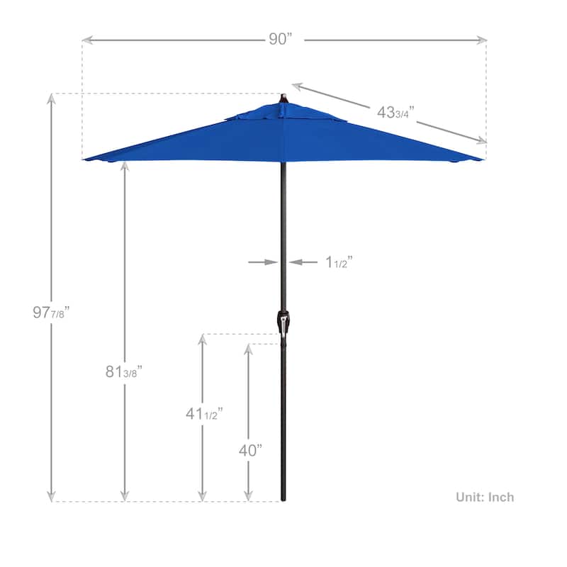 California Umbrella 7.5' Round Crank Lift Auto Tilt 8 Rib Aluminum Patio Umbrella, Bronze Finish, Olefin Royal Blue Fabric