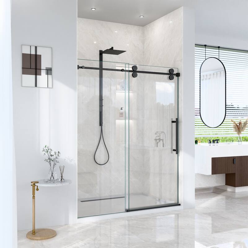 GDFStudio - Modern America Design Frameless Single Sliding Shower Door with 5/16" SGCC Tempered Glass & Stainless Steel Hardware