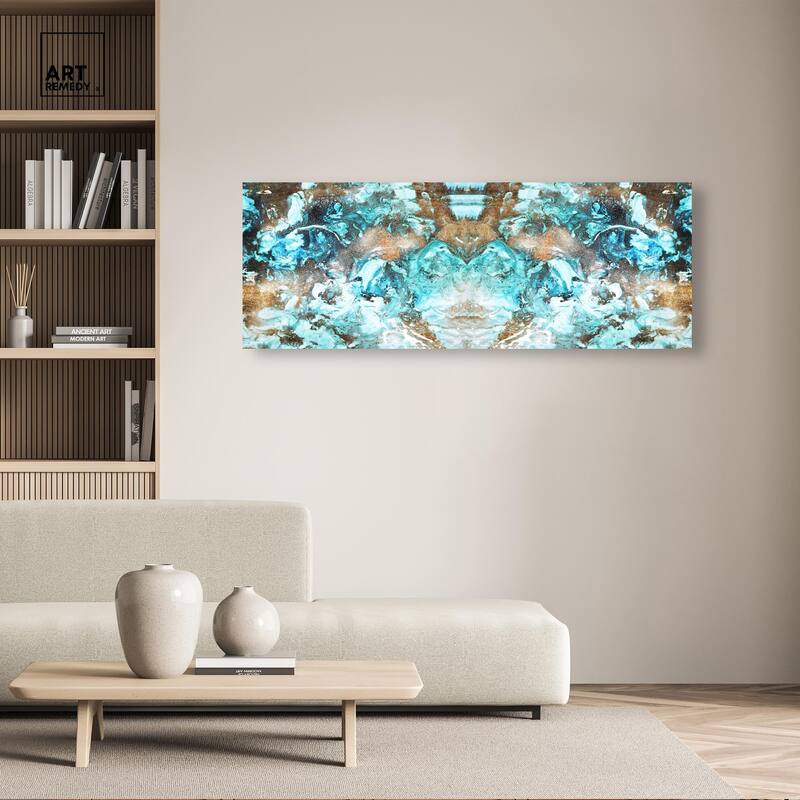 Blazing Blue Gold Long Panoramic Canvas by Art Remedy, Gallery Wrapped