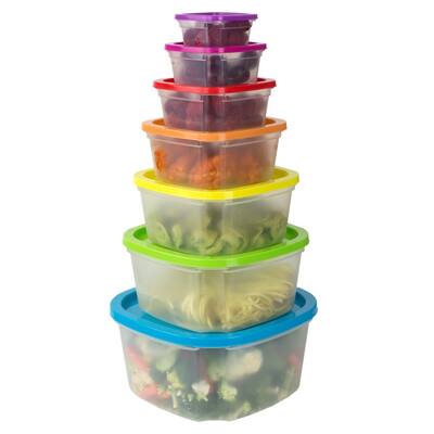 7 Piece Plastic Food Storage Container Set with Multi-Colored Lids - Multi