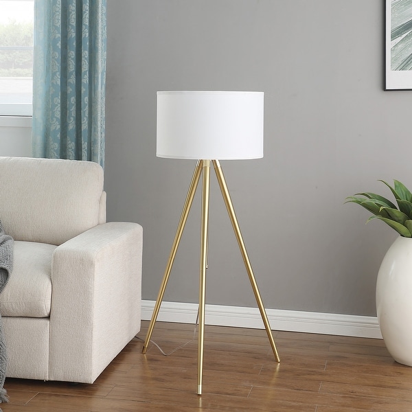 Ore International 64 47 in. Adjustable Height Brass Shiny Gold Modern Tripod Floor Lamp