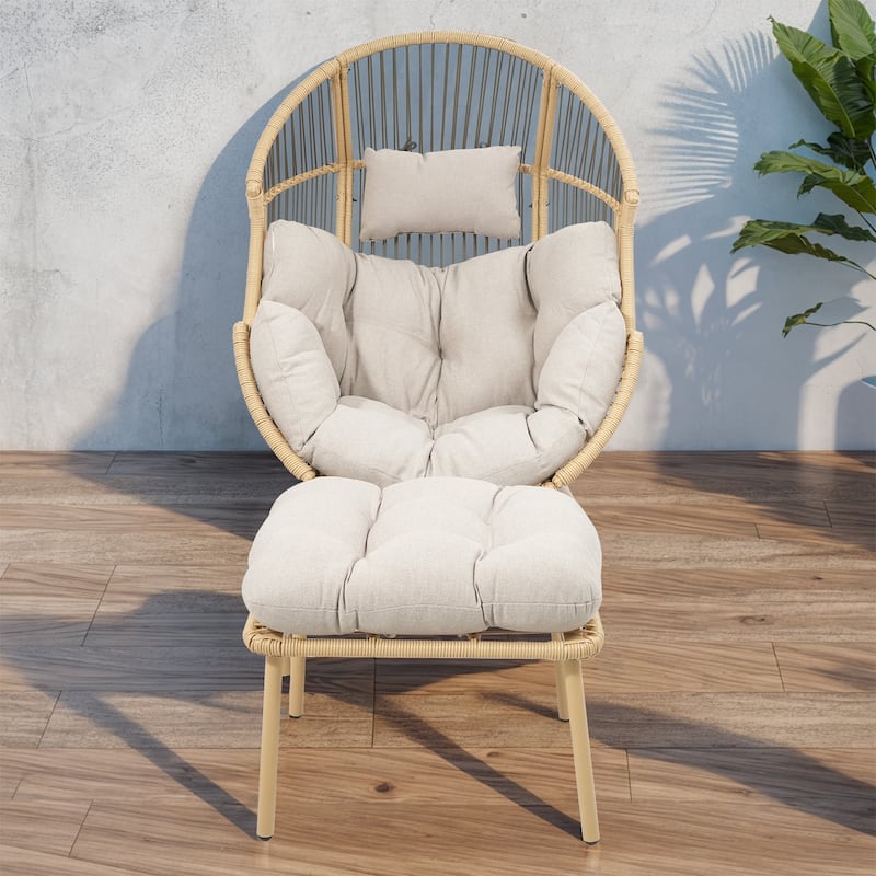 Gymojoy Outdoor Oversized Egg Basket Rocking Chair - Chair with Ottoman - Beige