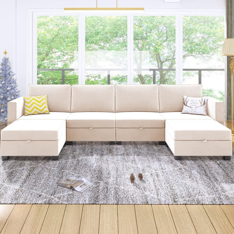Mixoy 6-Seater Transferable Position Free Combination Sectional Sofa with Storage - Beige