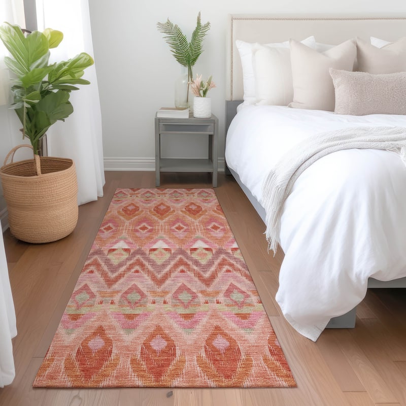 Machine Washable Indoor/ Outdoor Chantille Geometric Boho Rug - Pink - 2'3" x 7'6"