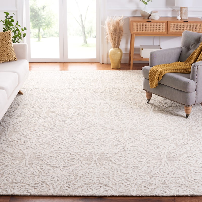 SAFAVIEH Handmade Blossom Mahalia Modern Floral Wool Rug - 11'x15' - Beige/Ivory