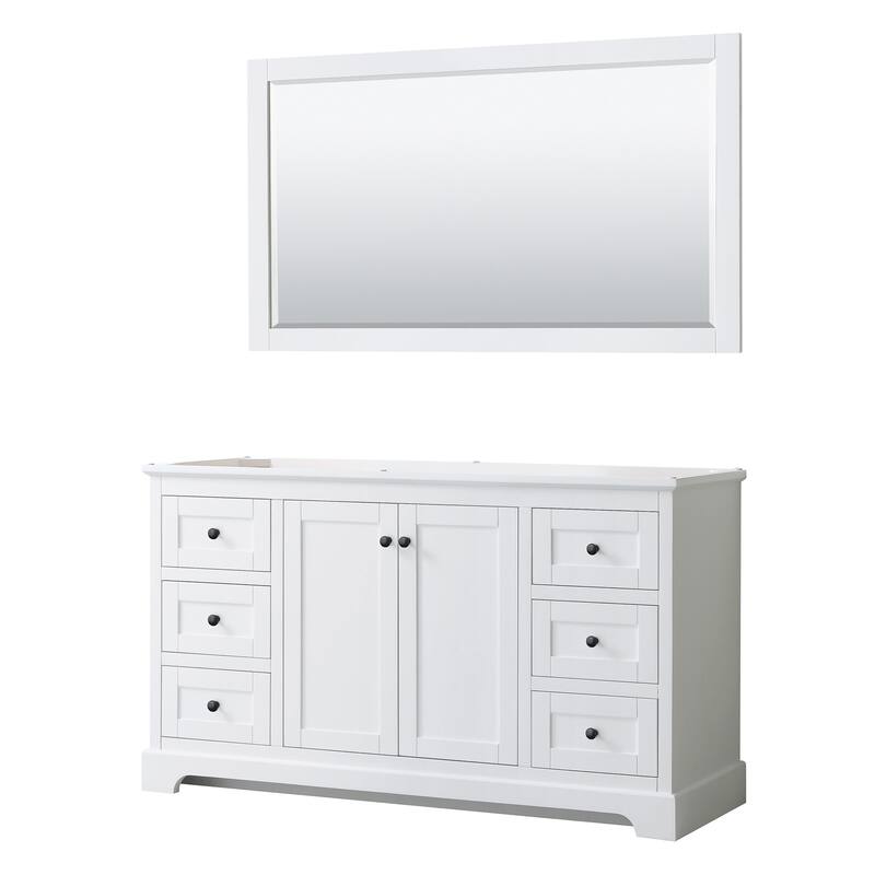 Avery 60-inch Single Vanity, No Top, No Sink, 58-inch Mirror - White, Black Trim, No Top