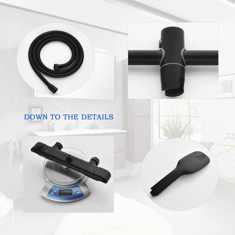 3-Way Thermostatic Complete Rain Shower System Black Wall Exposed Install with Rough-in Valve