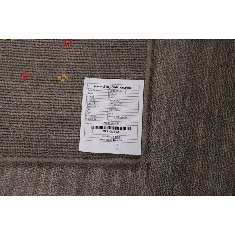 Earth Tone Gabbeh Indian Square Area Rug Handmade Wool Carpet - 10'0" X 9'9"