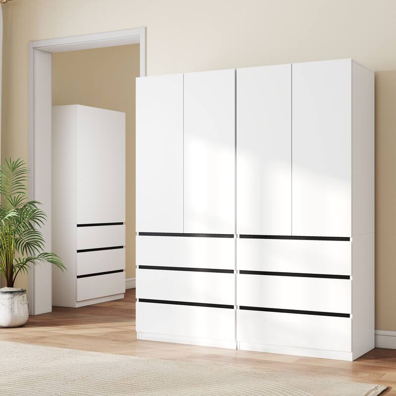 75" Large Modular Armoire Wardrobe Closet with 9 Drawers, Clothes Organizer Closet with Storage Shelves