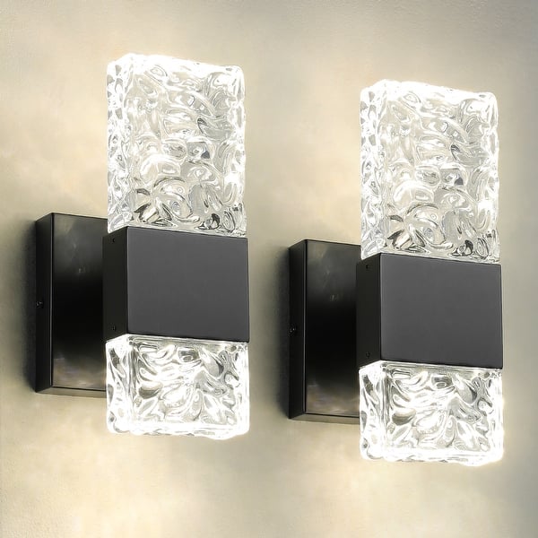 slide 2 of 10, Dimmable Crystal Wall Sconces Set of Two Modern Bathroom Vanity Light Fixtures Black