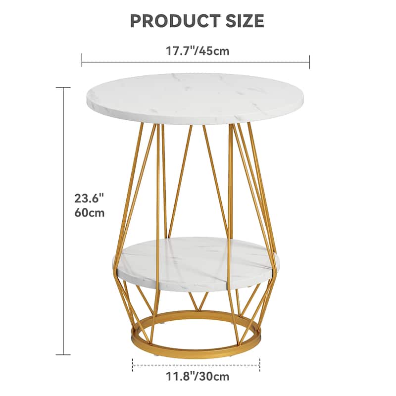 Moasis Modern 2-Tier Faux Marble Side Table Chairside Table with Shelf for Living Room