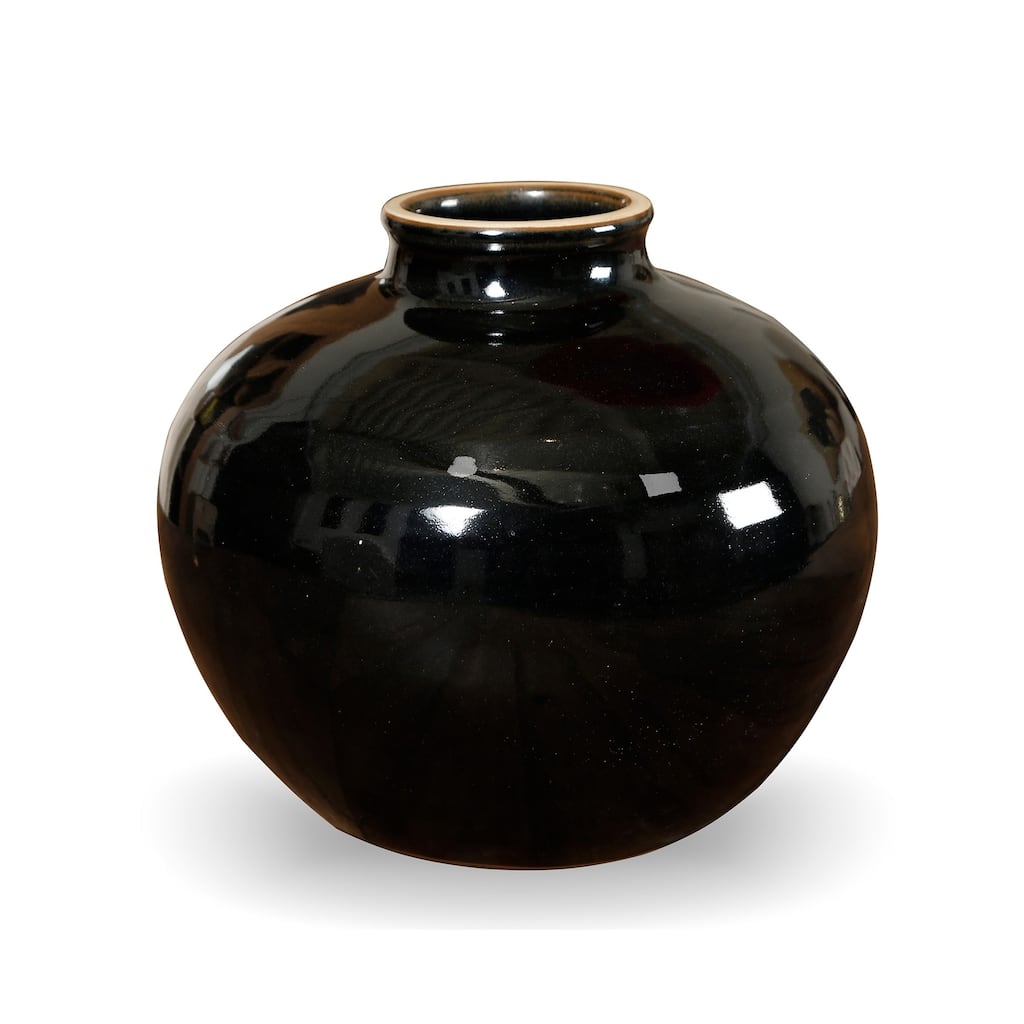Artissance 10.63"L Round Black Porcelain Glazed Obsidian Small Opening Vase, Home and Garden Decor