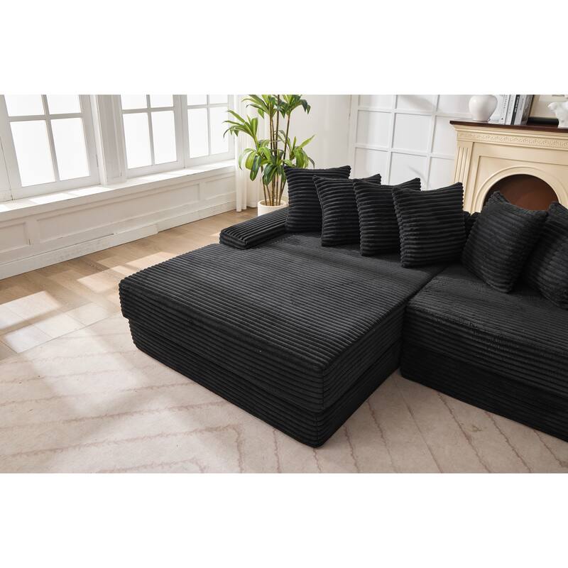 Convertible Corduroy Sofa Bed, Foldable Floor Couch, Space-Saving Sleeper Mattress Sofa, Multi-Functional Folding Bed