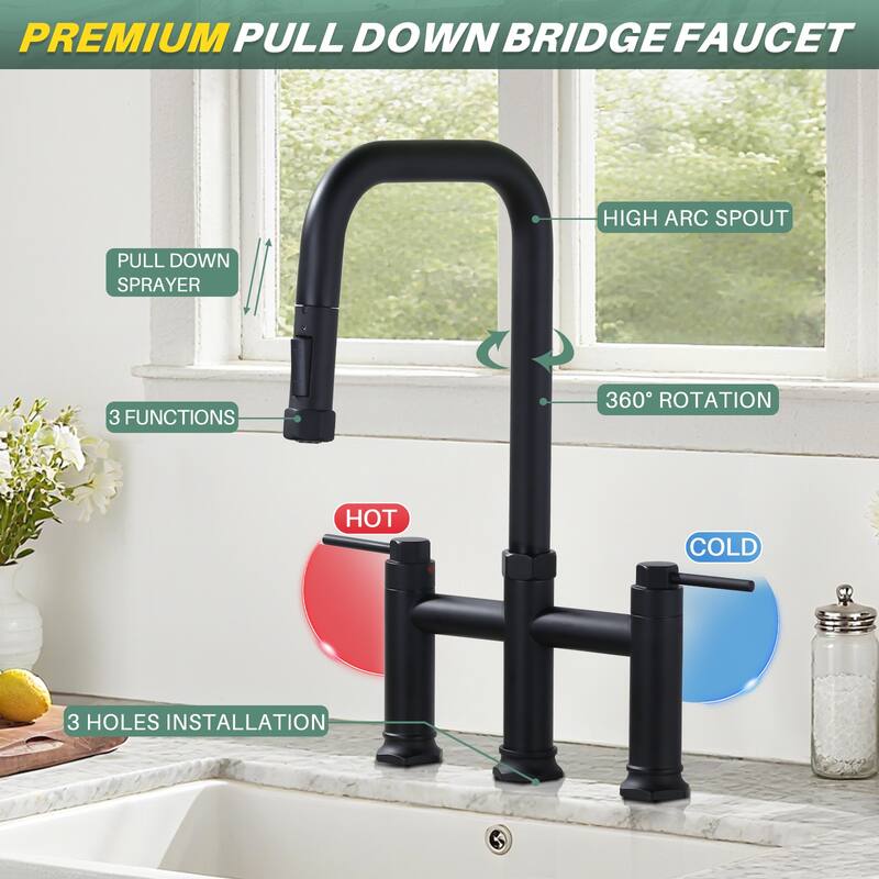 WOWOW Double Handle Pull Down Kitchen Faucet