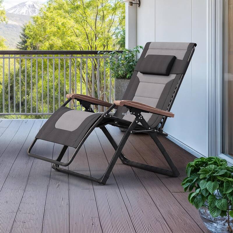 PURPLE LEAF Patio Chaise Lounge Outdoor Beach Pool Sunbathing Lawn Lounger Recliner Chair - Black&Grey,Extra Wide