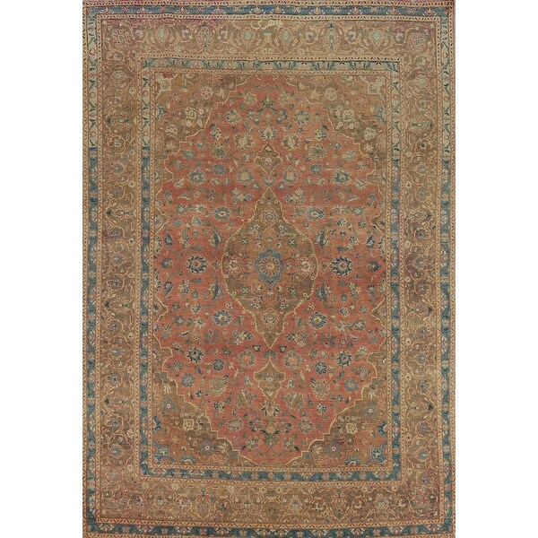 Traditional Floral Mashad Persian Vintage Rug Handmade Wool