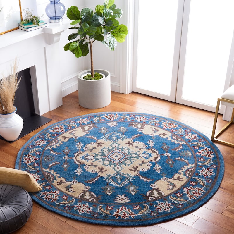 SAFAVIEH Handmade Antiquity Hillie Traditional Wool Rug - 6' Round - Blue/Ivory