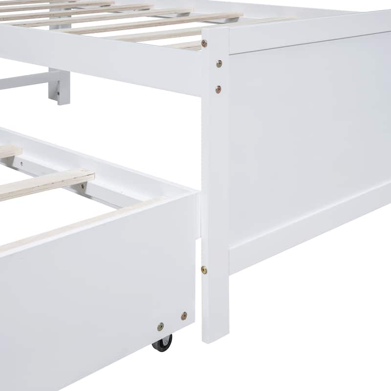 White Twin Size Platform Bed with LED Headboard, Twin Trundle, and 3 Drawers
