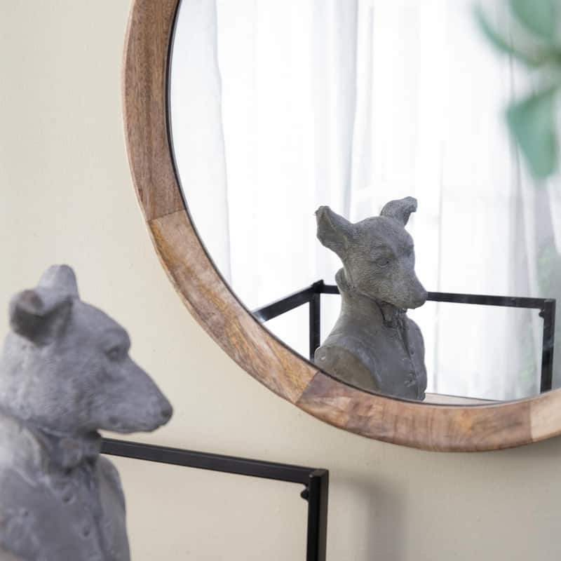 Round mirror with solid wood frame