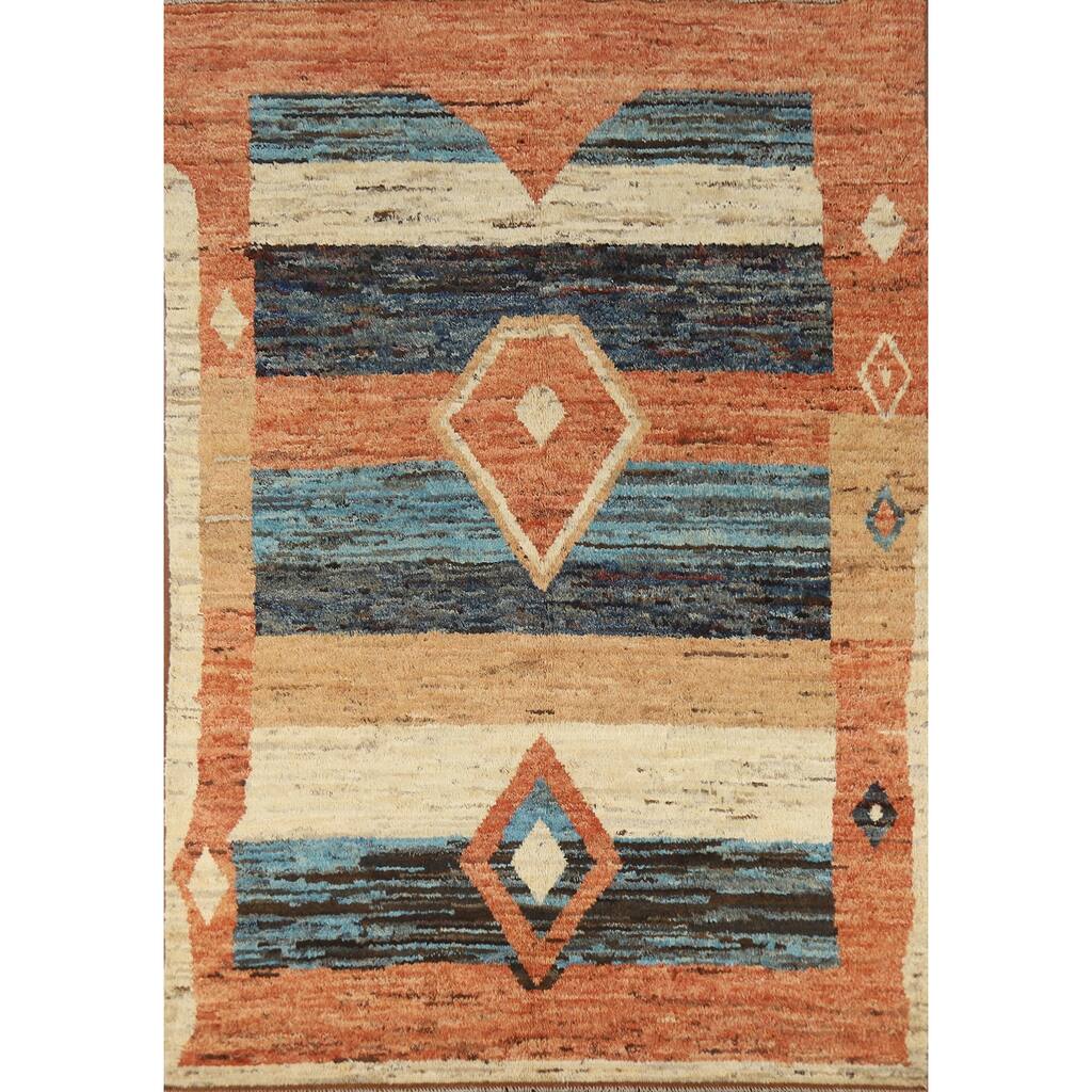 Tribal Moroccan Oriental Area Rug Hand-Knotted Orange Wool Carpet - 5'7" x 8'3"
