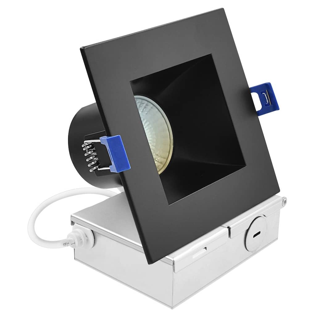 Luxrite 4 in. Square LED Recessed Ceiling Light J-Box 12W 5CCT 840 Lumens Wet Rated Black Trim